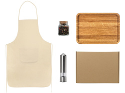 Подарочный набор для кухни с фартуком, подносом, мельницей и специями, Цвет коричневый