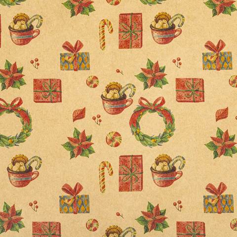 Бумага упаковочная подарочная новогодняя "Christmas Kraft", 70х100 см, 10 дизайнов ассорти, ЗОЛОТАЯ СКАЗКА, 592053