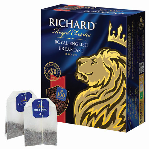 Чай RICHARD "Royal English Breakfast" черный, 100 пакетиков по 2 г, 100270