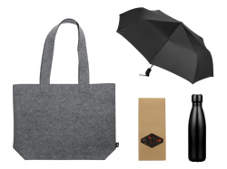 Подарочный набор с зонтом и термобутылкой в шопере, Цвет черный