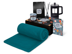 Подарочный набор «Re:y. Vive» с пледом, френч-прессом и кофе, Цвет синий индиго