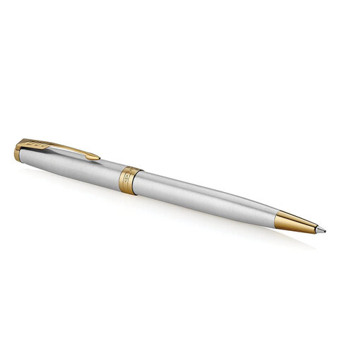 Ручка шариковая PARKER "Sonnet Core Stainless Steel GT", корпус серебро, позолота, черная, 1931507