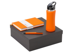 Подарочный набор c блокнотом C2, ручкой и бутылкой, Размер твердая обложка, Цвет оранжевый