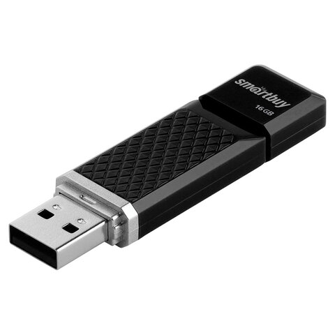 Флеш-диск 16 GB, SMARTBUY Quartz, USB 2.0, черный, SB16GBQZ-K