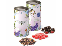 Подарочный набор с чаем, леденцами и вишней в шоколаде в тубусе, Цвет мультиколор