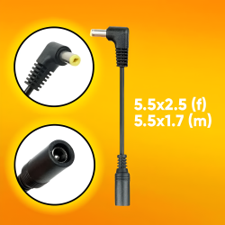 Переходник 5.5x2.5-F на 5.5x1.7-M 20 см / Для подключения ноутбуков, блоков питания, светодиодных лент и других устройств