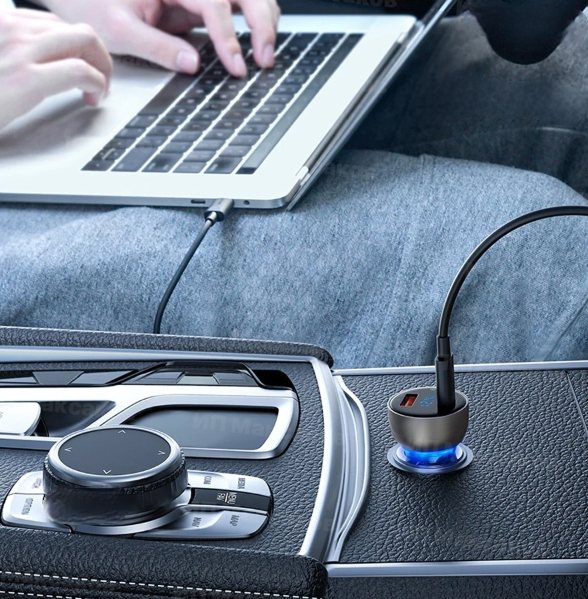 Автомобильное зарядное устройство в прикуриватель Car Charger USB+PD, 3.0 LED- дисплей / зарядка двух устройств USB и Type-C