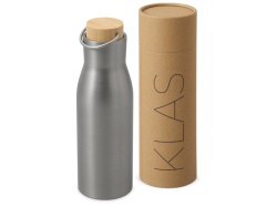 Вакуумная термобутылка с бамбуковой крышкой «Klas», 500 мл, Цвет серебристый