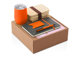 Набор «Refreshment» с термокружкой, блокнотом, ручкой и ланчбоксом, Цвет оранжевый, серый