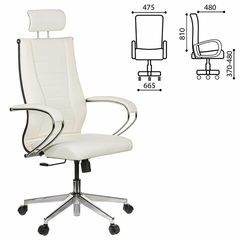 Кресло офисное МЕТТА "К-34" хром, экокожа, подголовник, сиденье и спинка мягкие, белое