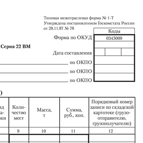 Бланк бухгалтерский, офсет, "Товарно-транспортная накладная", А4 (198х275 мм), СПАЙКА 100 шт., BRAUBERG/STAFF, 130135