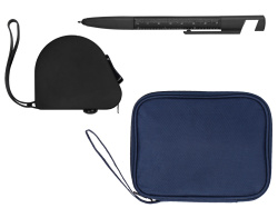 Подарочный набор с ручкой-стилусом и рулеткой, Цвет темно-синий, черный