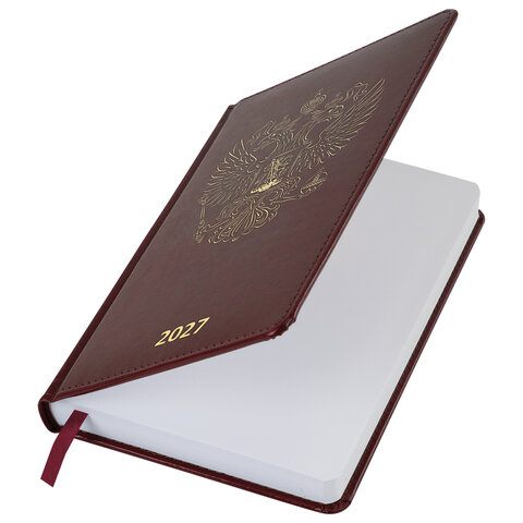 Ежедневник датированный 2027, А5, 138х213 мм, BRAUBERG "State", под кожу, коричневый, 118041