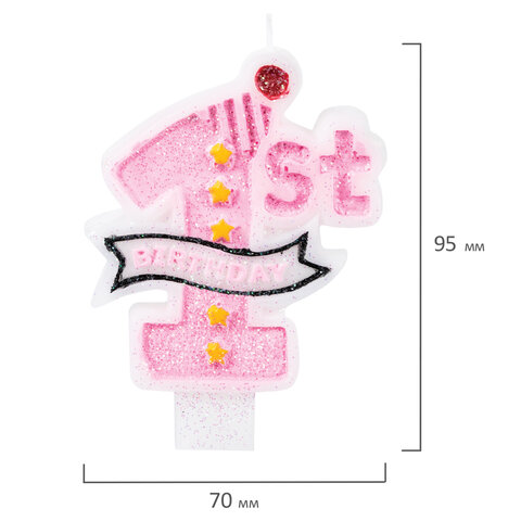 Свеча-цифра для торта "1 годик", розовая, 9,5 см, ЗОЛОТАЯ СКАЗКА, в блистере, 591444