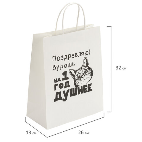 Пакет подарочный (1 штука) 26х13х32 см (L) "На год душнее", крафт, ЗОЛОТАЯ СКАЗКА, 700855