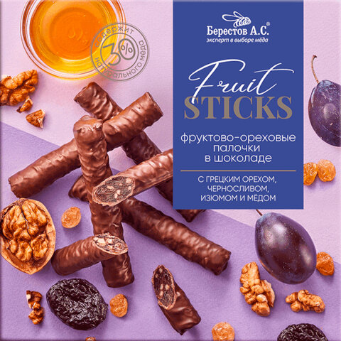 Конфеты шоколадные "Fruit Sticks" с черносливом и грецким орехом 175 г, БЕРЕСТОВ А.С., УТ-00031675