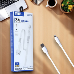 Кабель USB MRM MR85i USB-Lightning, длина 1000мм, ток 3А, белый / Плоский дизайн и быстрая зарядка