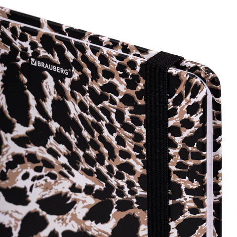 Блокнот с резинкой в клетку 96 л., А5, 145х203 мм, твердая обложка, BRAUBERG," Leopard", 115535