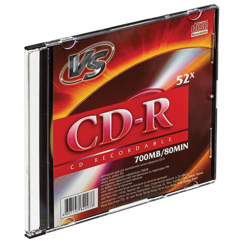 Диски CD-R VS, 700 Мб, 52x, Slim Case, КОМПЛЕКТ 5 шт., VSCDRSL501