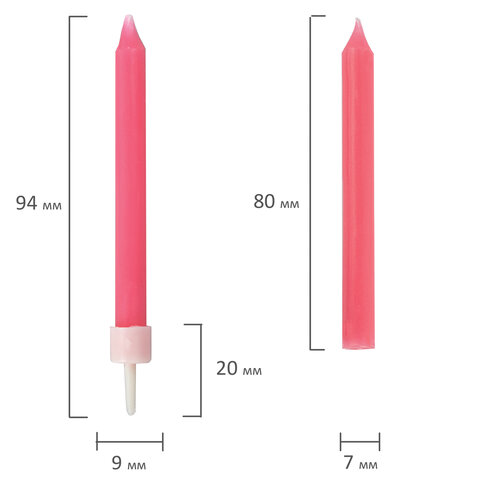 Набор свечей для торта 20 шт., 8 см, с держателями, розовые, ЗОЛОТАЯ СКАЗКА, в блистере, 591456