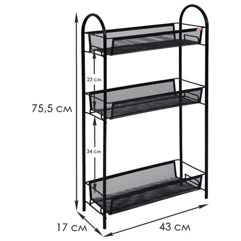 Этажерка "Ладья-13" офисно-бытовая 3 яруса, металл, черная, 43х17х75,5 см, Э 399 Ч