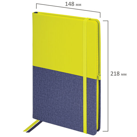 Блокнот А5 (148х218 мм), BRAUBERG "DUO", под кожу с резинкой, 80 л., клетка, зеленый/фиолетовый, 113430