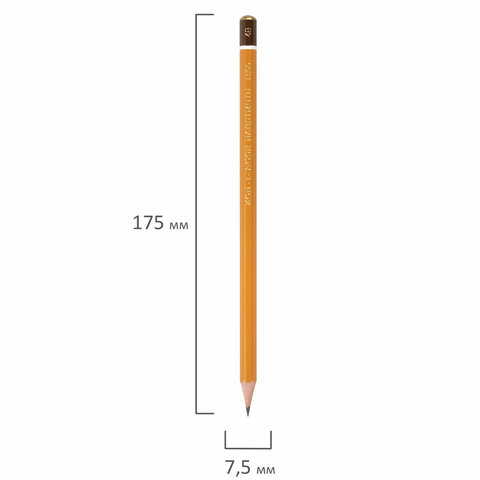 Карандаш чернографитный KOH-I-NOOR 1500, 1 шт., 4B, корпус желтый, заточенный, 150004B01170RU