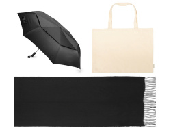 Подарочный набор с зонтом и палантином в шопере, Цвет черный
