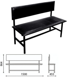 Банкетка со спинкой "Берта" 1500х455х864 мм, усиленная, черный каркас, кожзам черный