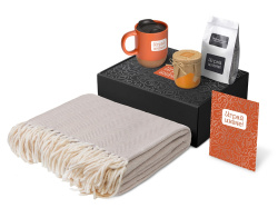 Подарочный набор «Re:y. Nest» с пледом, кружкой и вареньем, Цвет оранжевый