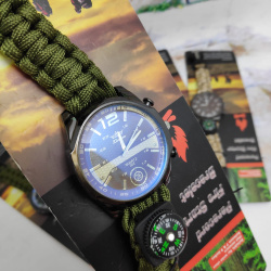 Тактические часы с браслетом из паракорда XINHAO  04, QUARTZ 002 коричневый циферблат, зеленый брасл