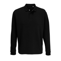 Рубашка поло оверсайз с длинным рукавом Heritage, черная, XS–5XL
