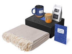 Подарочный набор «Re:y. Nest» с пледом, кружкой и вареньем, Цвет синий