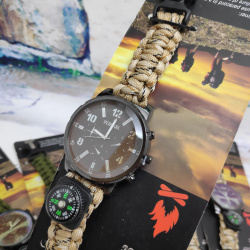 Тактические часы с браслетом из паракорда XINHAO  05, QUARTZ коричневый циферблат, песочный браслет,