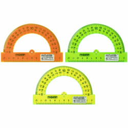 Транспортир 12 см, 180 градусов, ПИФАГОР, прозрачный, неоновый, ассорти, 210622