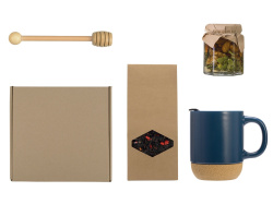 Подарочный набор с чаем, кружкой, медом и ложкой для меда, Цвет синий