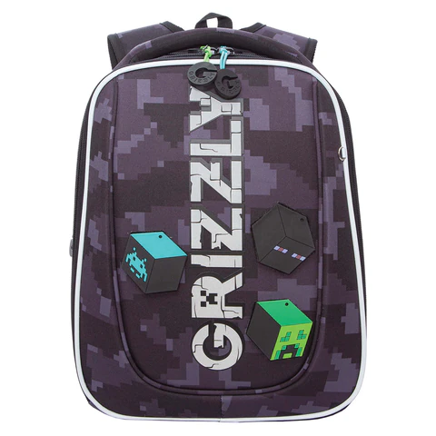 Ранец GRIZZLY анатомическая спинка, с бейджем, для мальчиков, "CUBES", 36х29х18 см, RAf-593-5/1