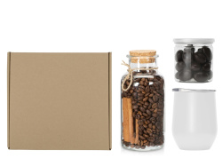 Подарочный набор с термокружкой, кофе и миндалем в шоколаде, Цвет белый