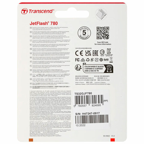 Флеш-диск 32 GB TRANSCEND JetFlash 780, USB 3.1, черный, TS32GJF780