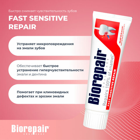 Зубная паста 75 мл BIOREPAIR "Fast sensitive repair", для чувствительных зубов, ИТАЛИЯ, GA1731600