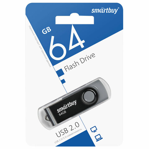 Флеш-диск 64 GB SMARTBUY Twist USB 2.0, черный, SB064GB2TWK