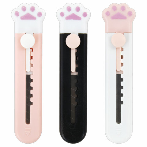 Нож канцелярский "Лапки", Cat Paw, 9 мм, НАБОР 3 шт. на блистере, автофиксатор, BRAUBERG HOBBY, 238345