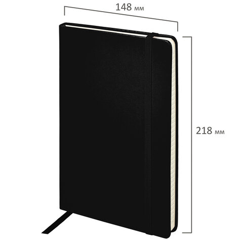 Блокнот А5 (148x218 мм), BRAUBERG "Metropolis Special", под кожу, 80 л., резинка, клетка, черный, 111577