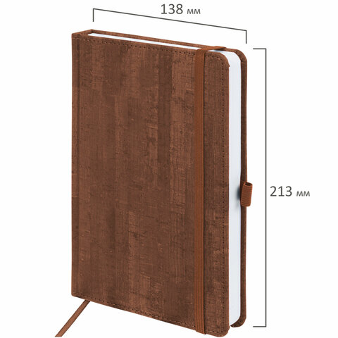 Ежедневник недатированный А5 (138x213 мм) BRAUBERG "Wood", кожзам, резинка, 136 л., коричневый, 111676