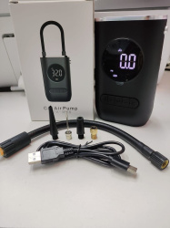 Беспроводной портативный автомобильный компрессор CAR Air Pump CZK-3668 (USB, 4 насадки, LED-дисплей, встроенный фонарь)