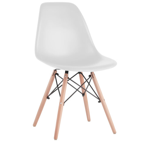 Стулья BRABIX "Eames CF-010", КОМПЛЕКТ 4 шт., пластик белый, опоры дерево/металл, 532630, 2033A