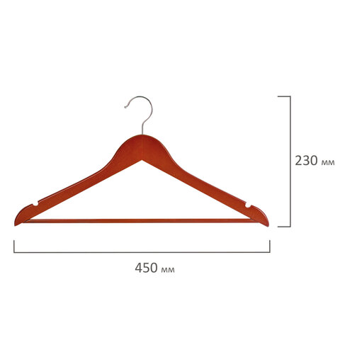 Вешалки-плечики, размер 48-50, КОМПЛЕКТ 5 шт., дерево, перекладина, цвет вишня, BRABIX "Стандарт", 601161