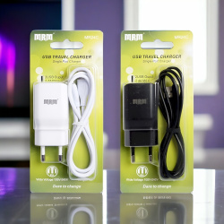 Сетевое зарядное устройство MRM MR24i 5V/2,4A, 2USB, с кабелем Lightning 1,2м, черный и белый цвет