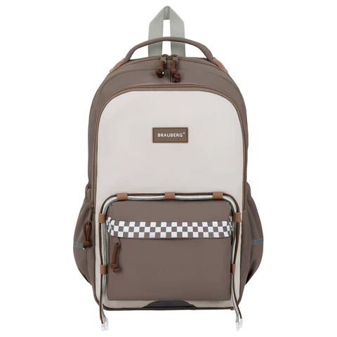 Рюкзак BRAUBERG STYLE, 2 отделения, 4 кармана, "Brown checks", коричневый, 40х26х15 см, 274412