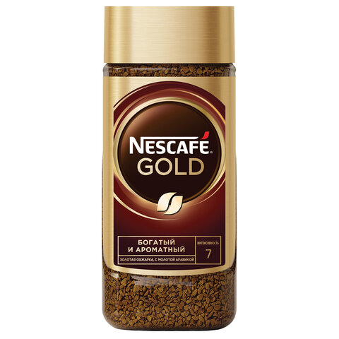 Кофе молотый в растворимом NESCAFE "Gold" 95 г, стеклянная банка, сублимированный, 12326188